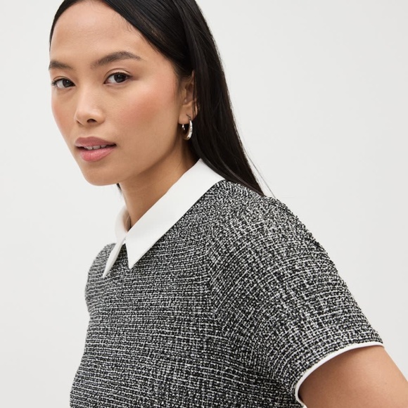 RW&CO. Short-Sleeve Top with Shirt Collar Black and White Size L - Picture 2 of 9